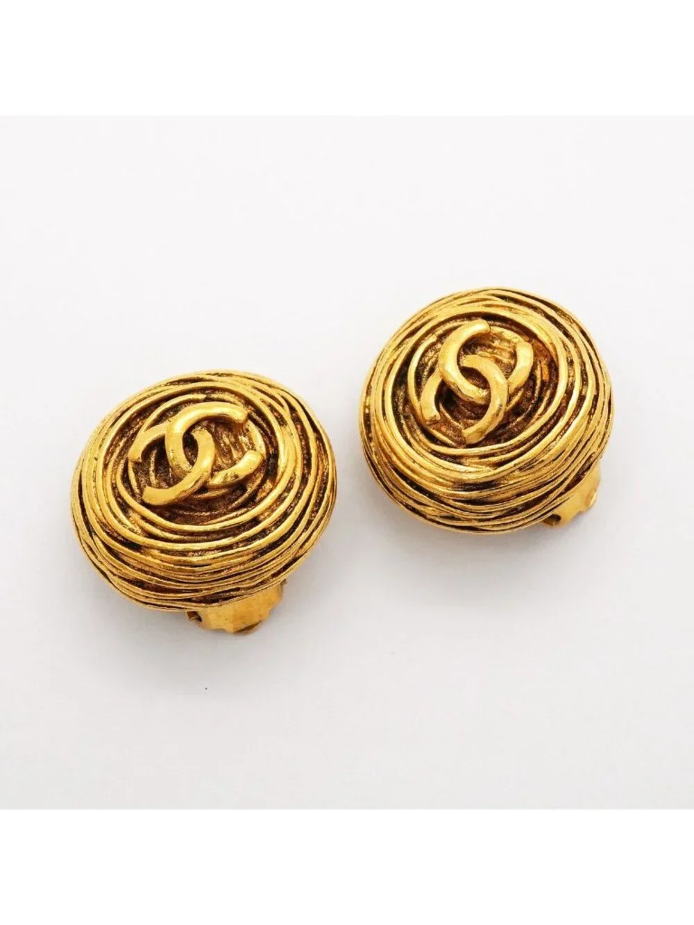 Chanel Earrings Vintage CC Logo Round Circle Gold Plated